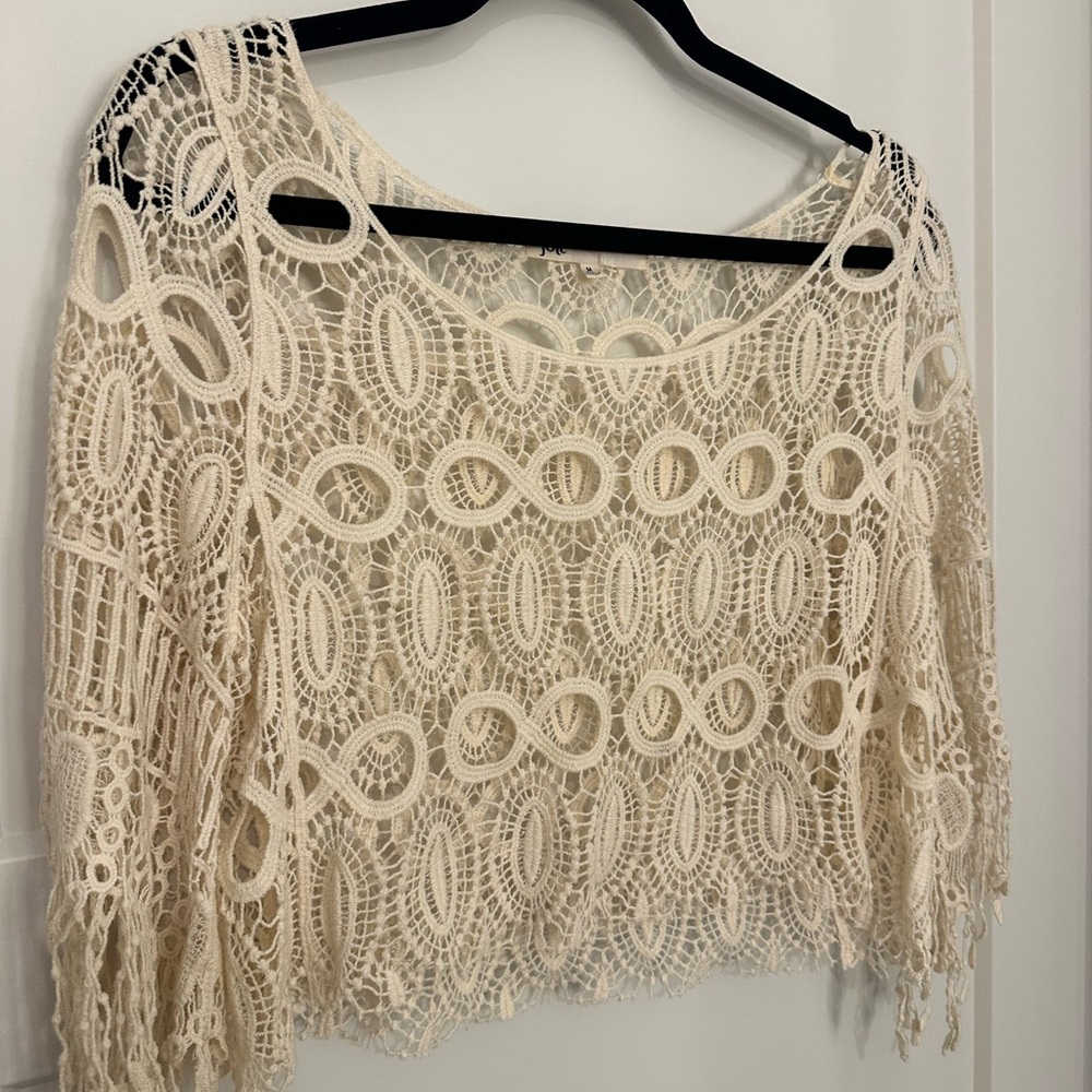 Jolt Cream Crochet Fringe Blouse - Picture 2 of 7